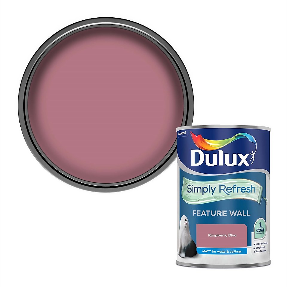 Dulux Simply Refresh Feature Wall One Coat Matt Emulsion Paint Raspberry Diva - 1.25L