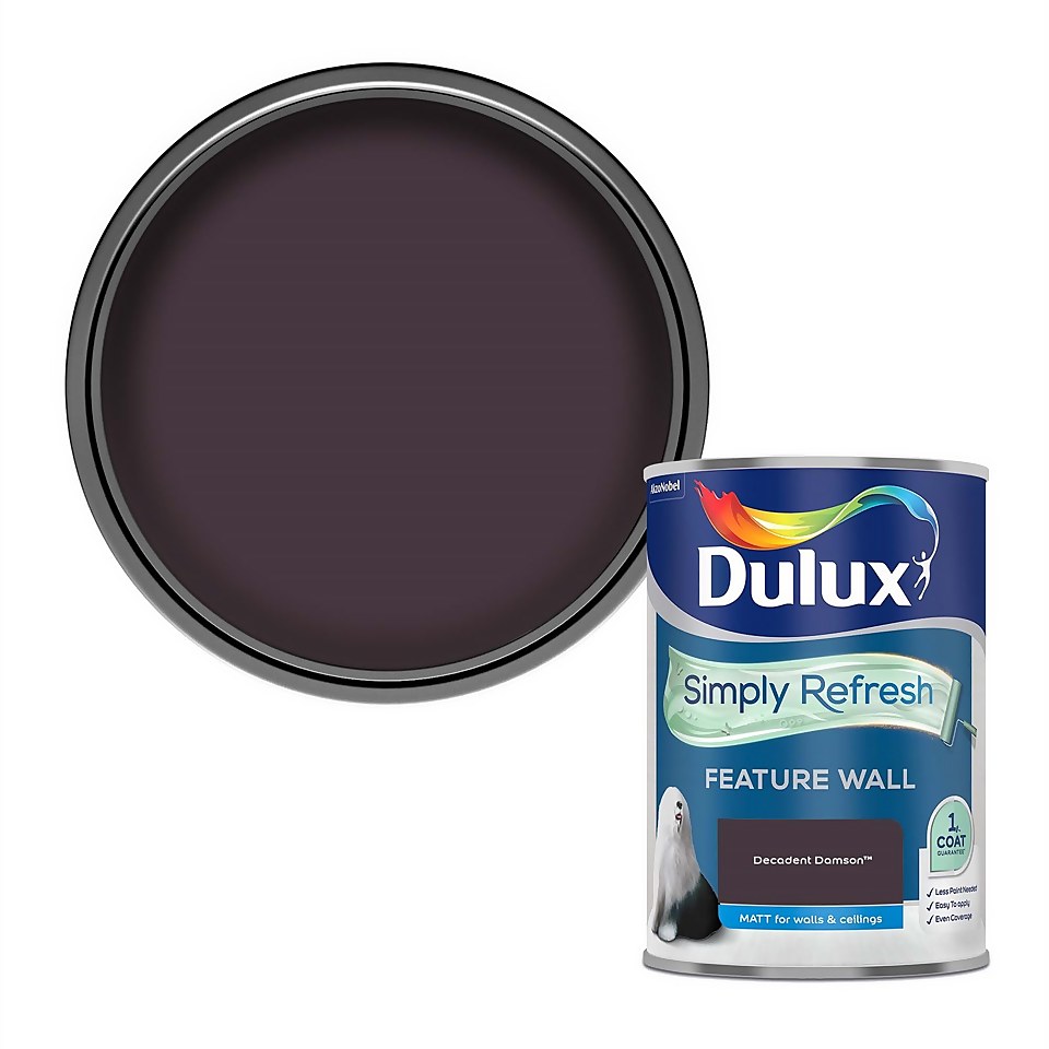 Dulux Simply Refresh Feature Wall One Coat Matt Emulsion Paint Decadent Damson - 1.25L
