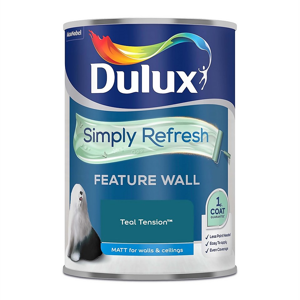 Dulux Simply Refresh Feature Wall One Coat Matt Emulsion Paint Teal Tension - 1.25L