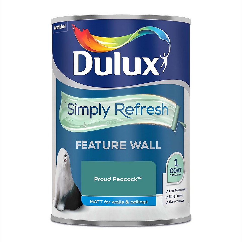 Dulux Simply Refresh Feature Wall One Coat Matt Emulsion Paint Proud Peacock - 1.25L