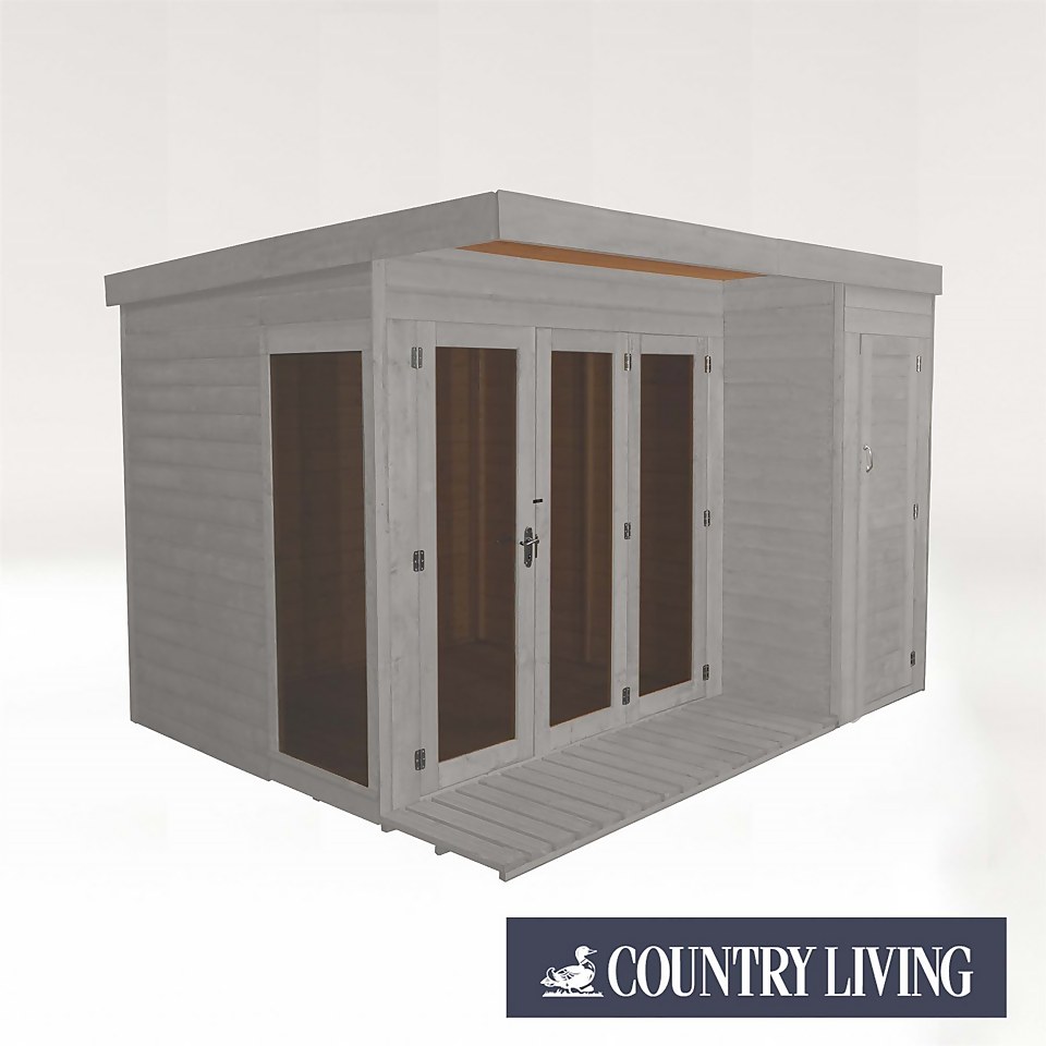 Country Living Overton 10 x 8ft Premium Garden Room Summerhouse With Side Shed Painted + Installation - Thorpe Towers