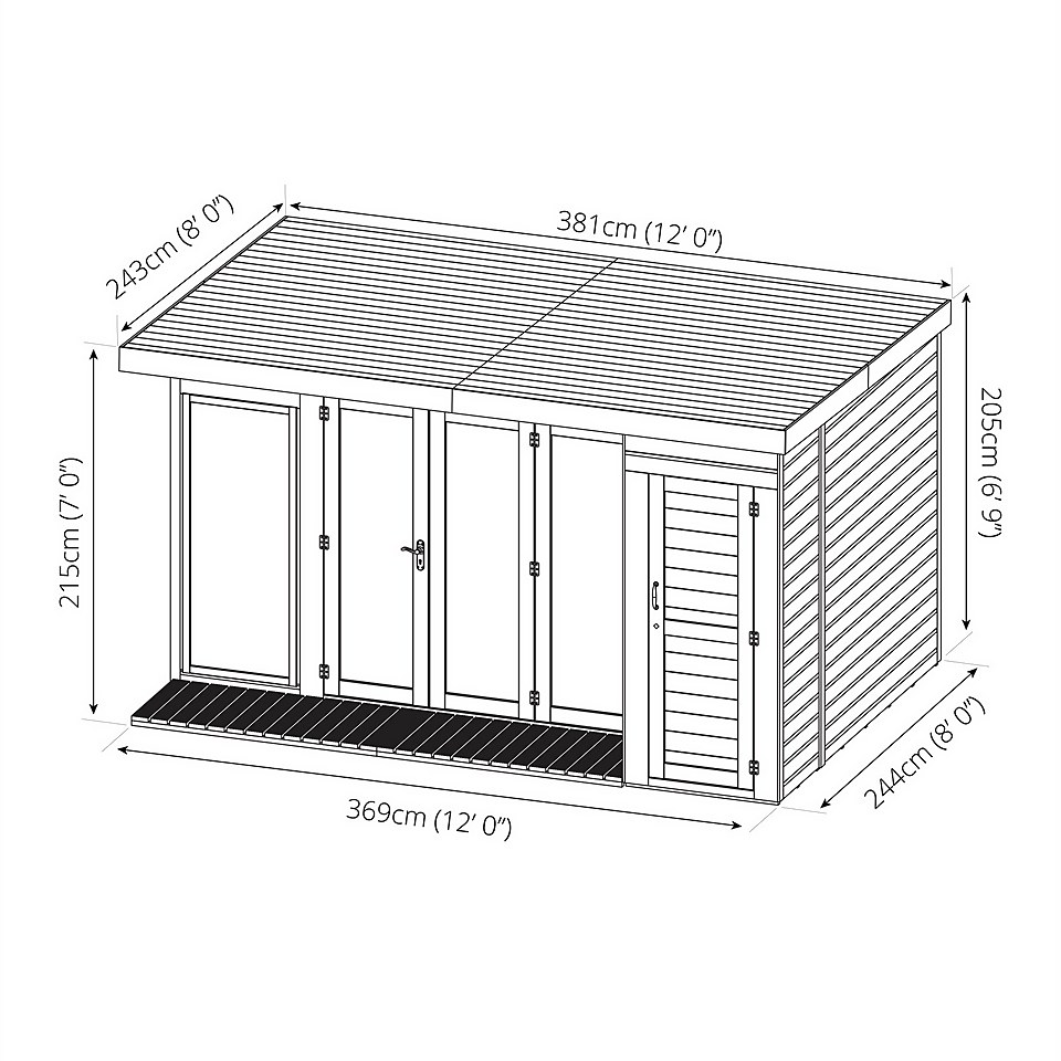 Country Living Overton 12 x 8ft Premium Garden Room Summerhouse With Side Shed Painted + Installation - Thorpe Towers