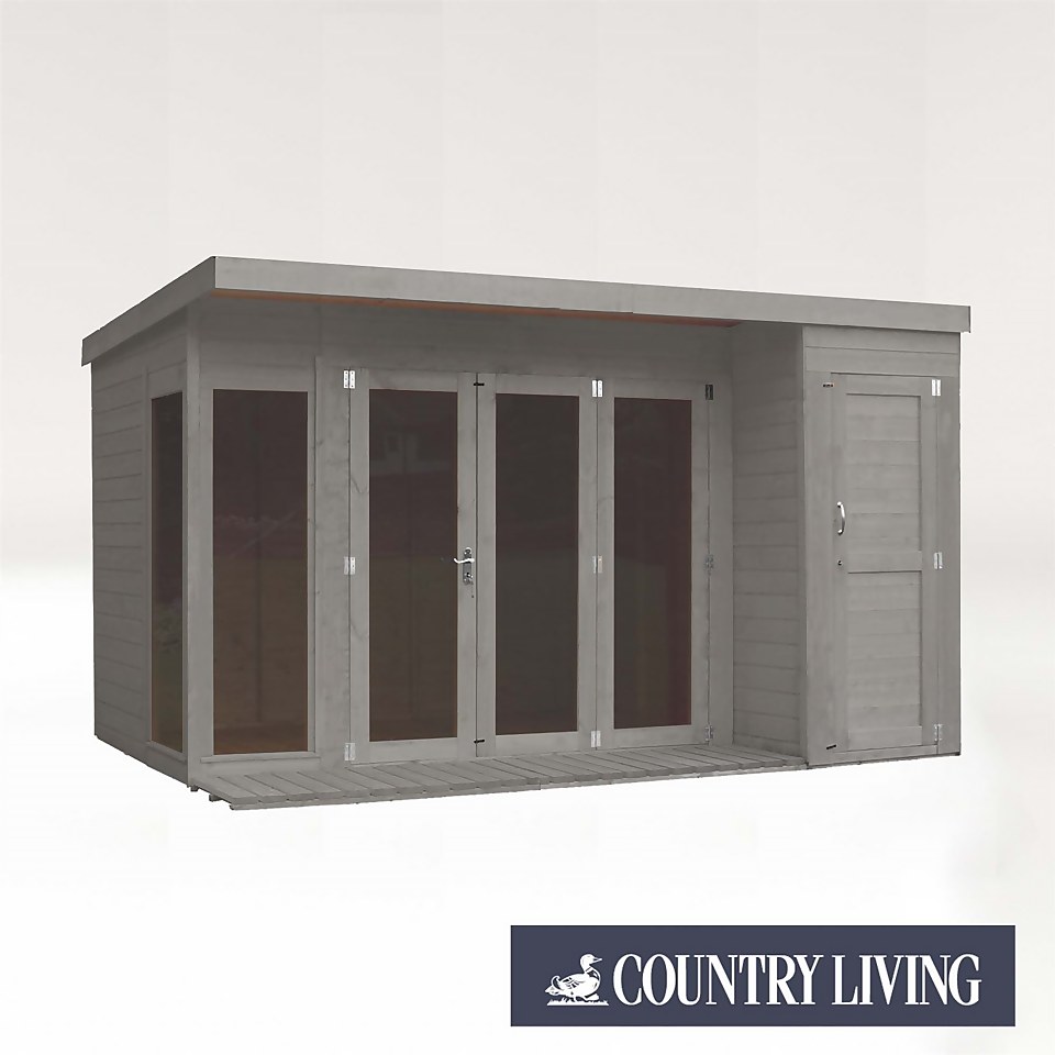 Country Living Overton 12 x 8ft Premium Garden Room Summerhouse With Side Shed Painted + Installation - Thorpe Towers
