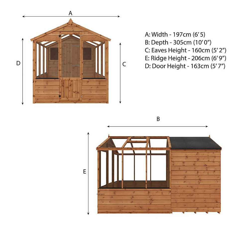 Country Living Grassthorpe 10 x 6ft Traditional Apex Greenhouse Combi Shed Painted + Installation - Thorpe Towers