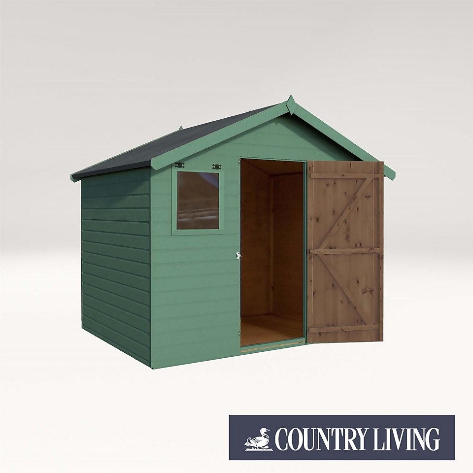 Country Living Weston 6 x 8 Premium Pressure Treated Shiplap T&G Apex Shed Painted + Installation - Aurora Green