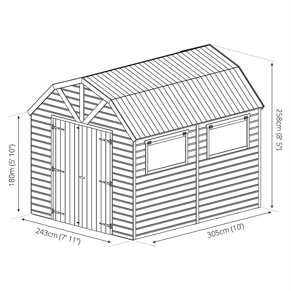 Country Living Appleby 10 x 8 Premium Pressure Treated Shiplap T&G Dutch Barn Painted + Installation - Aurora Green