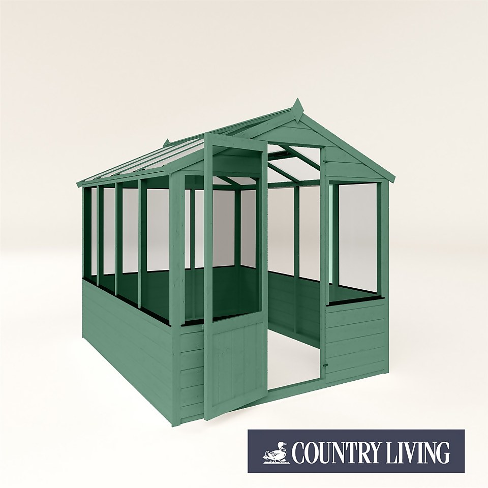 Country Living Kelham 8 x 6ft Traditional Greenhouse Painted + Installation - Aurora Green