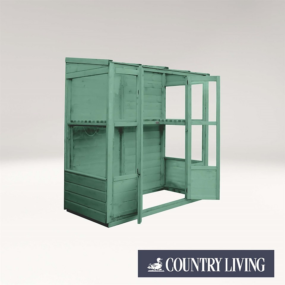 Country Living Durlston 6 x 3ft Traditional Tall Wall Greenhouse Painted + Installation - Aurora Green