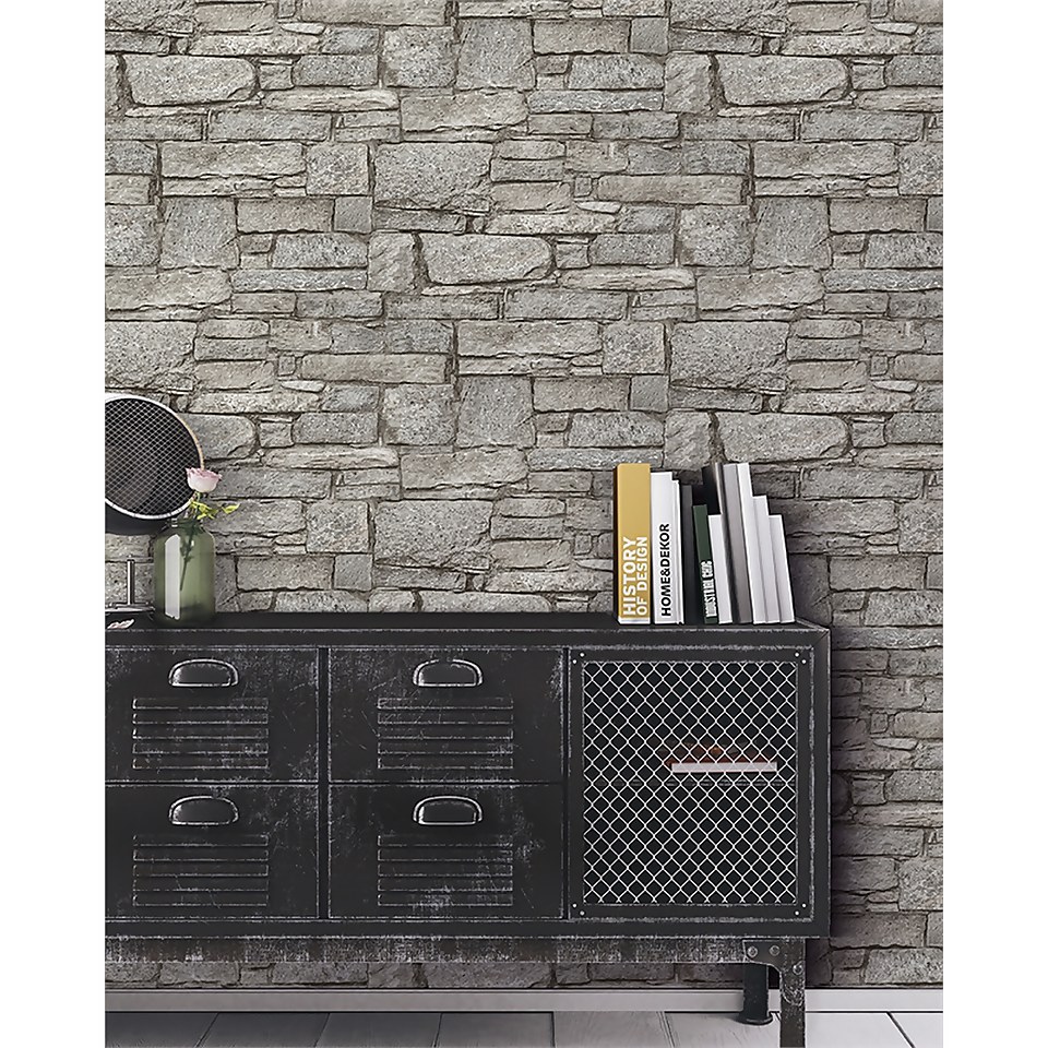 GrandecoLife Perspectives Chalet Stone Grey Wallpaper