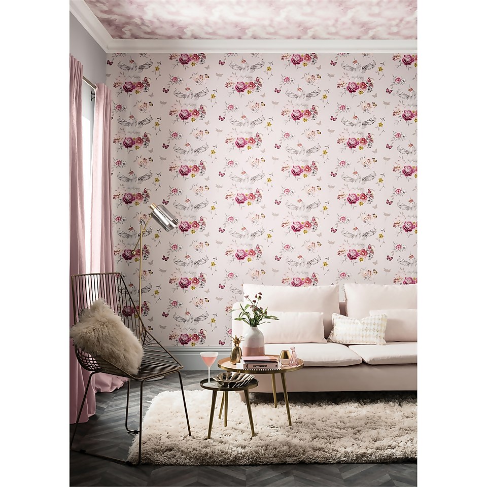 Arthouse Anastasia Floral Unicorn Smooth Glitter Pink Wallpaper