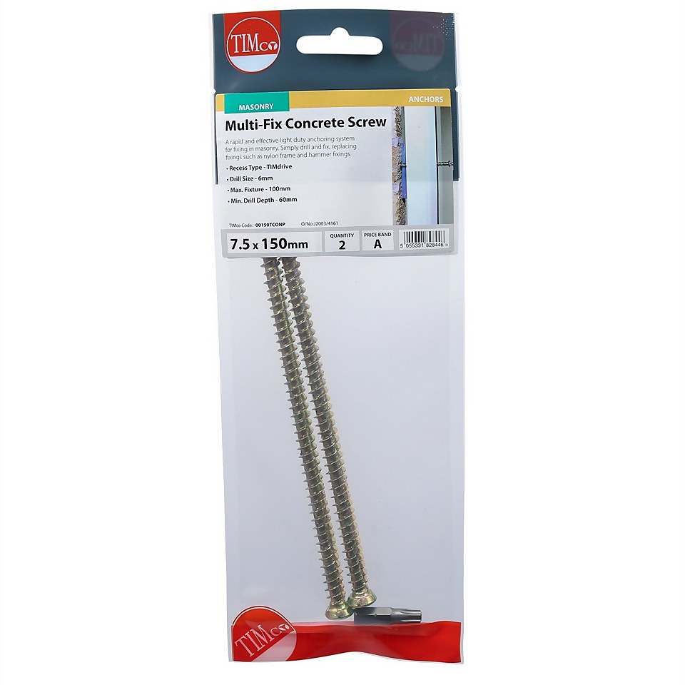 Concrete Screw Zyp 7.5mm x 150mm - Pack of 2