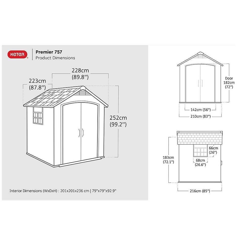 Keter Premier 7 x 7ft Outdoor Garden Apex Storage Shed - Grey