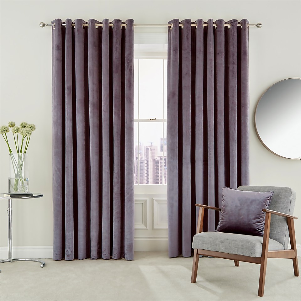 Peacock Blue Hotel Collection Escala Lined Curtains 90 x 90 - Damson