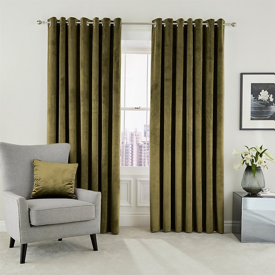 Peacock Blue Hotel Collection Escala Lined Curtains 90 x 54 - Olive