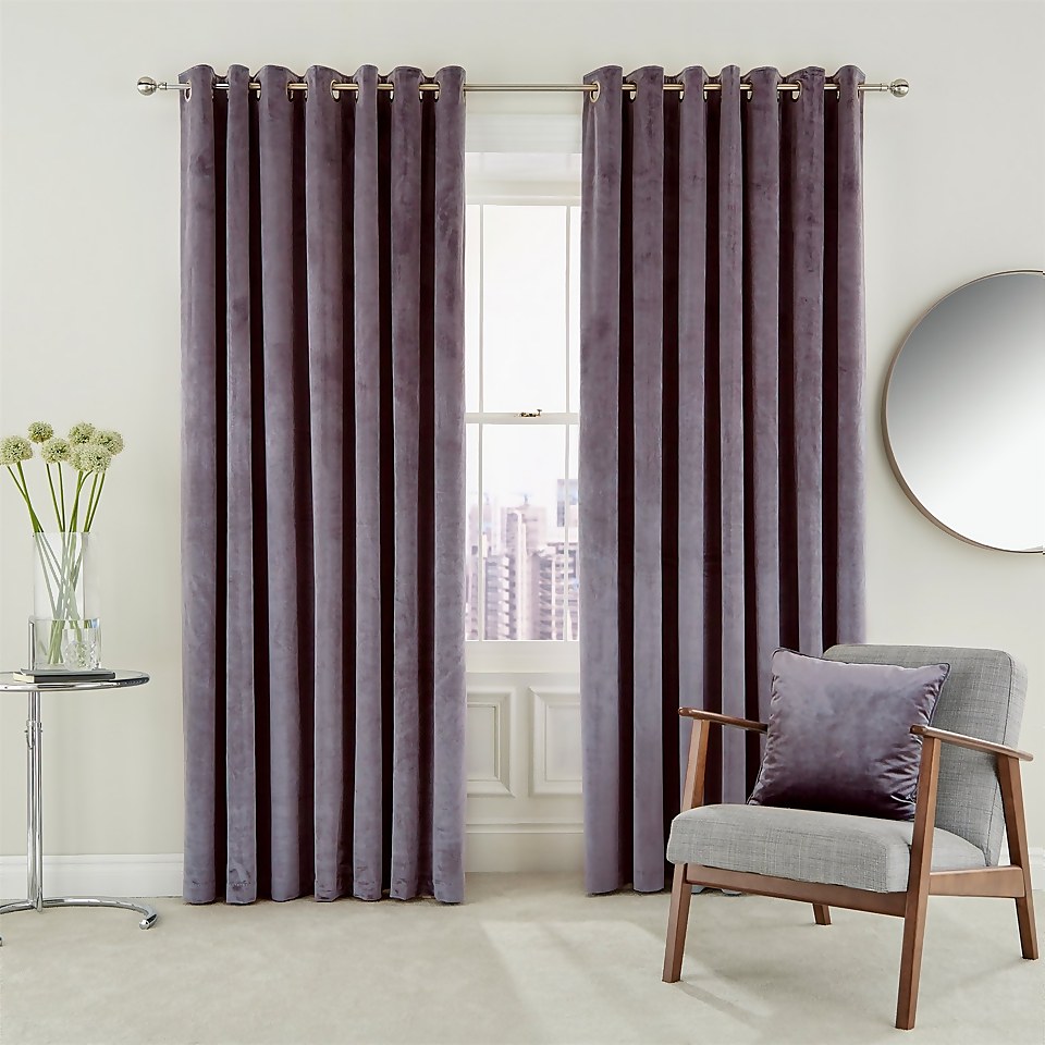 Peacock Blue Hotel Collection Escala Lined Curtains 90 x 54 - Damson