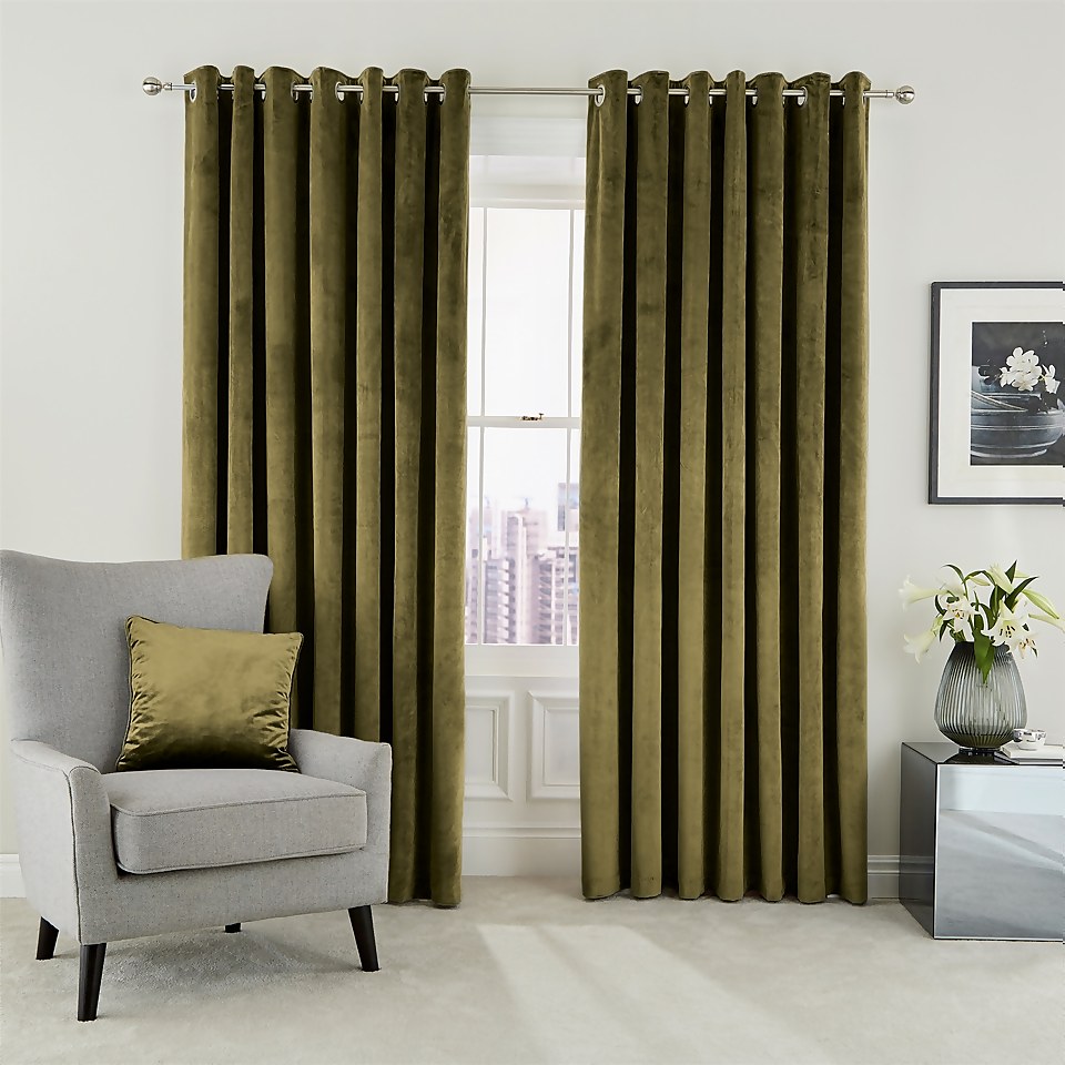 Peacock Blue Hotel Collection Escala Lined Curtains 90 x 72 - Olive