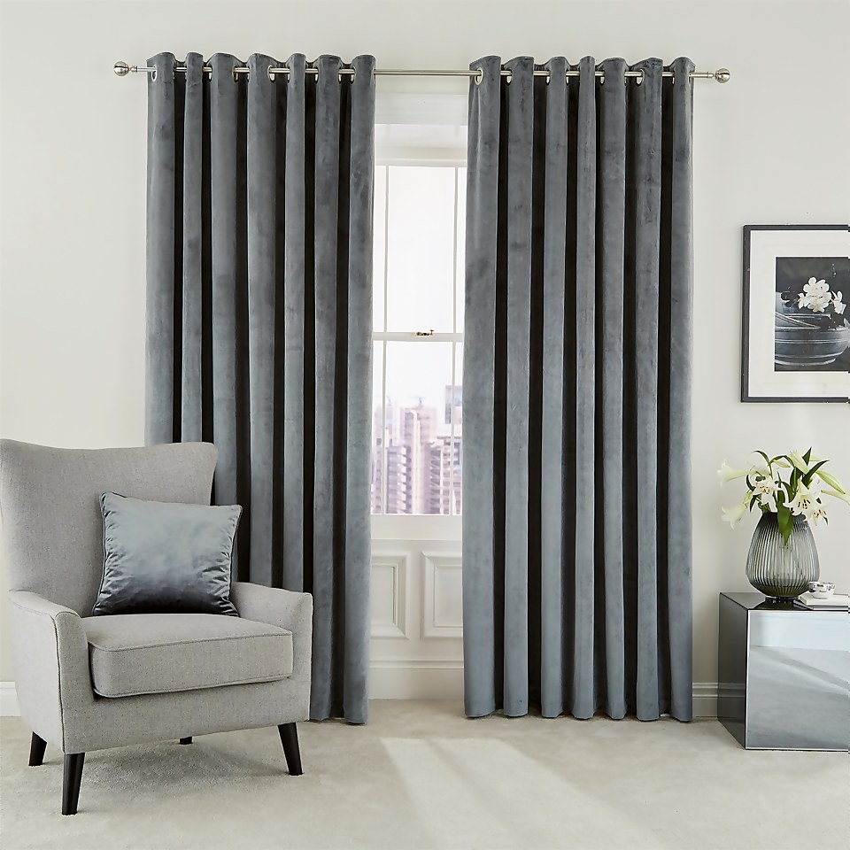 Peacock Blue Hotel Collection Escala Lined Curtains 66 x 90 - Steel