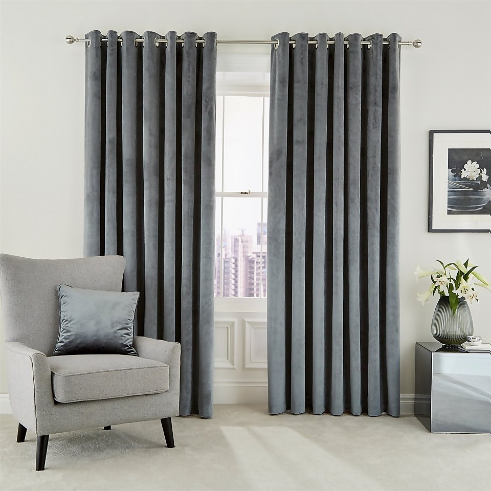 Peacock Blue Hotel Collection Escala Lined Curtains 66 x 54 - Steel