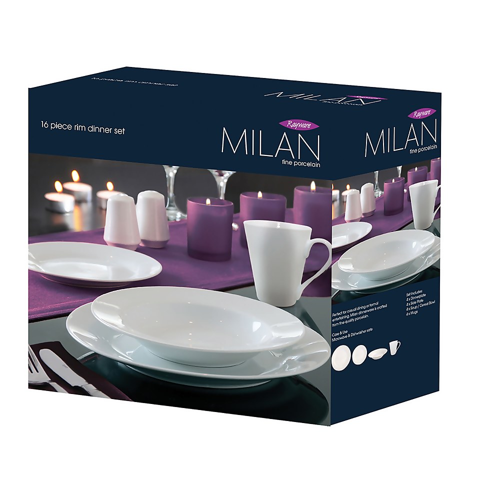 Milan Rim 16 Piece Dinner Set - White