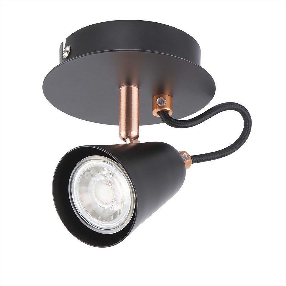 Emma Single Lamp Spotlight - Black & Copper