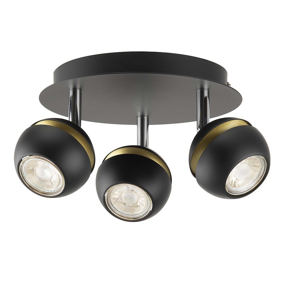 Austin 3 Lamp Spotlight Plate - Black & Gold