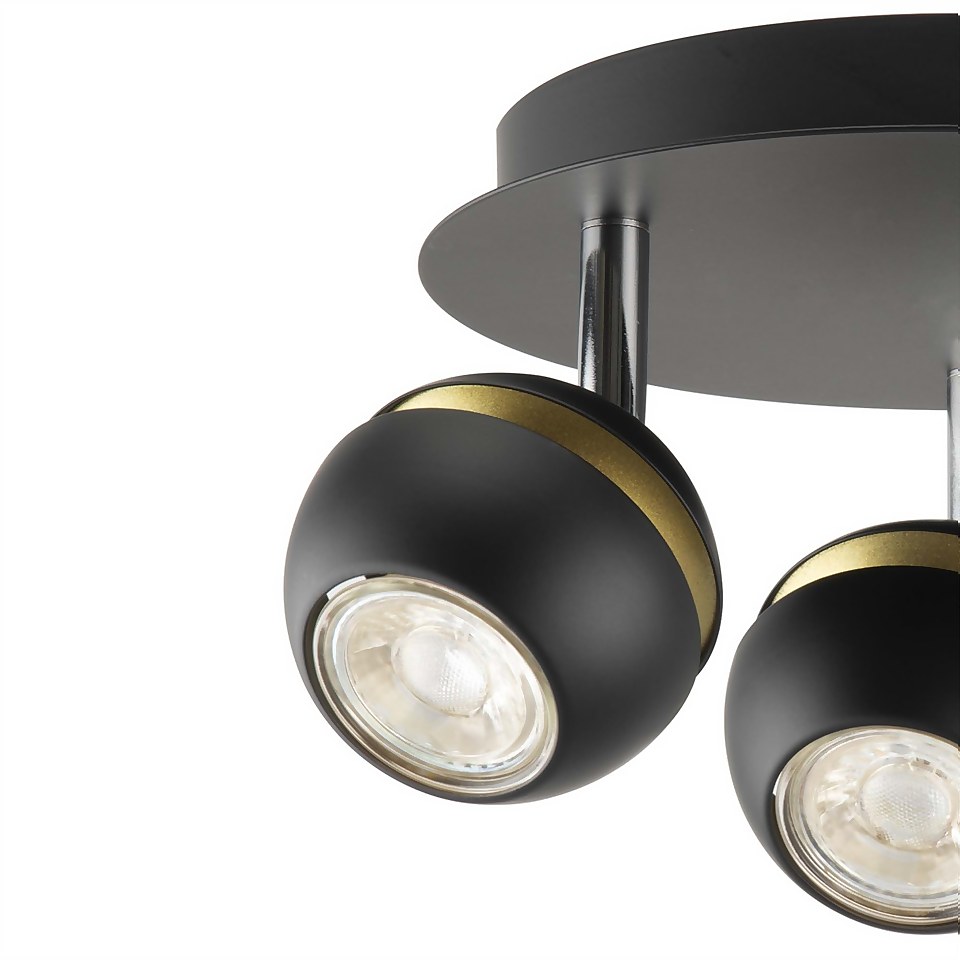 Austin 3 Lamp Spotlight Plate - Black & Gold
