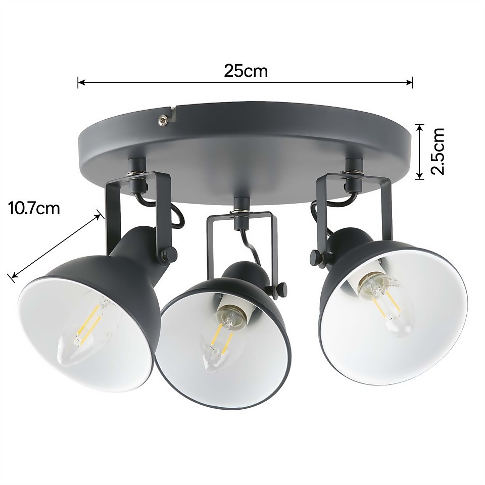 Alfie 3 Lamp Spotlight Plate - Grey
