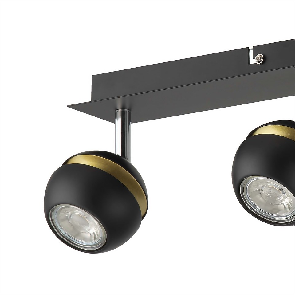 Austin 3 Lamp Spotlight Bar - Black & Gold