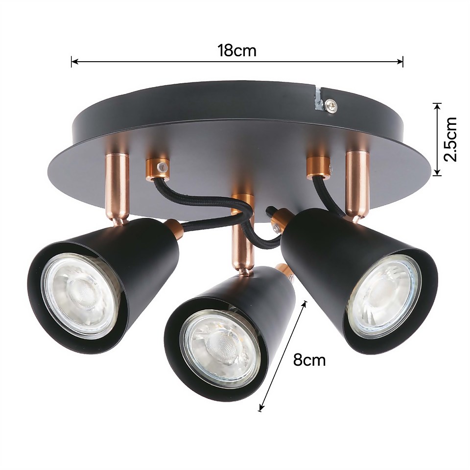 Emma 3 Lamp Spotlight Plate - Black & Copper