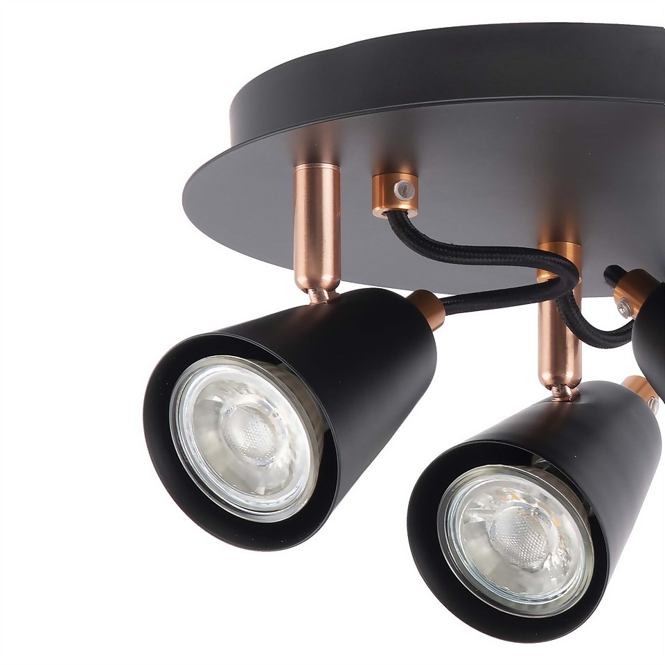 Emma 3 Lamp Spotlight Plate - Black & Copper