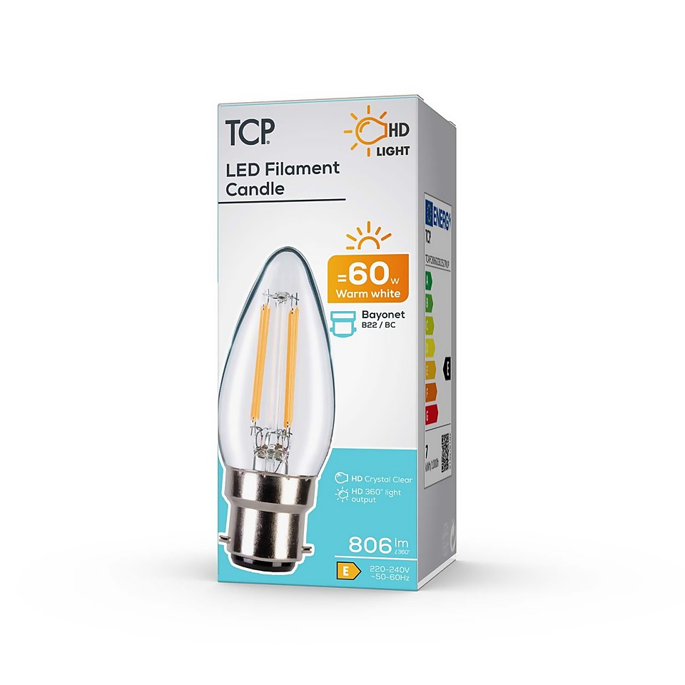 TCP Lightbulbs Filament Candle 60W BC Warm