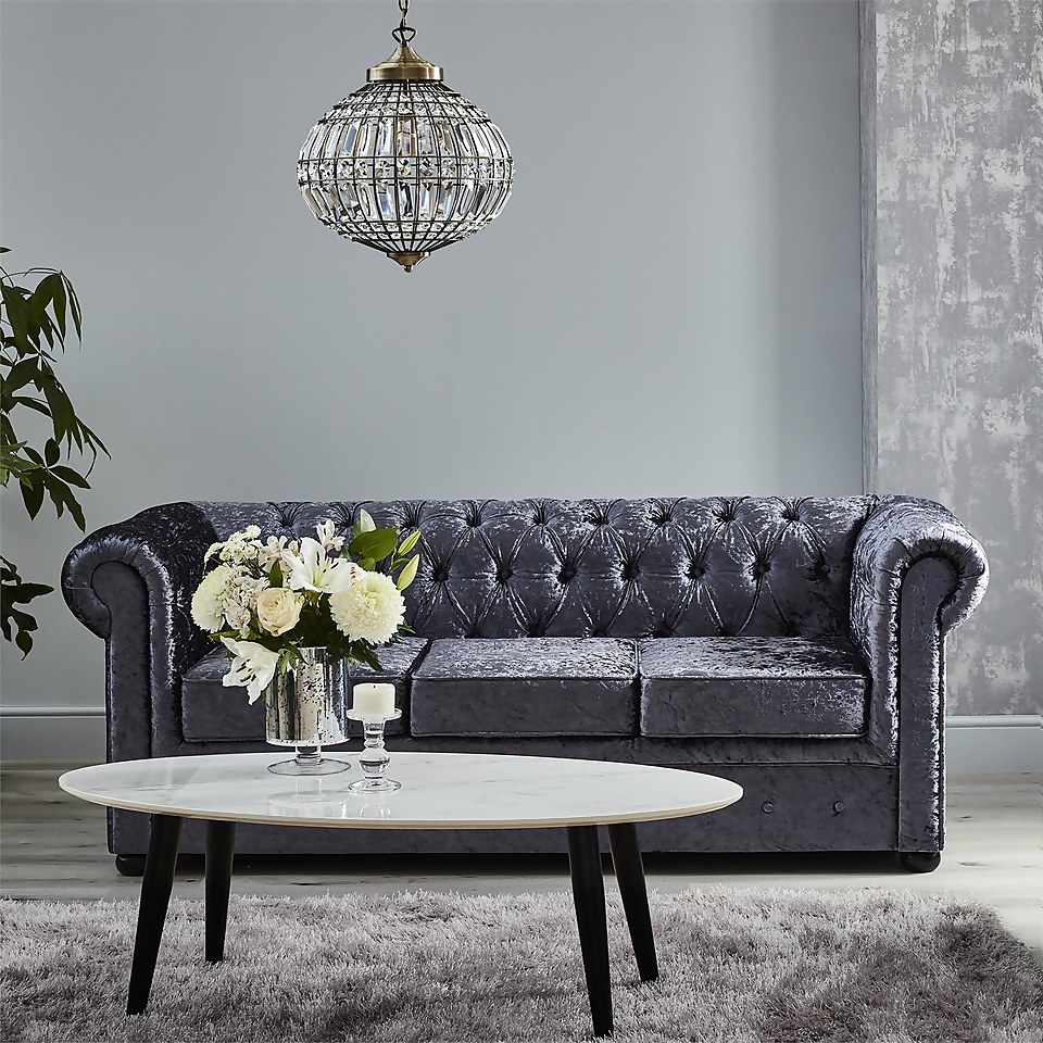 Chesterfield Crushed Velvet 3 Seater Sofa Petrol Blue Homebase