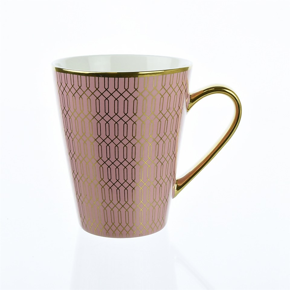 Porcelain Conical Mug in Pink and Gold Geo