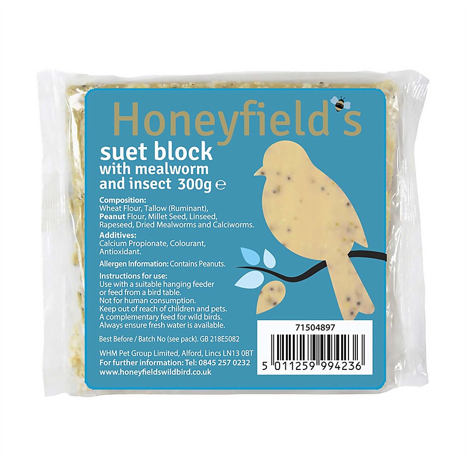 Honeyfield's Suet Blocks Mealworm & Insect Wild Bird Treat - 4 Pack