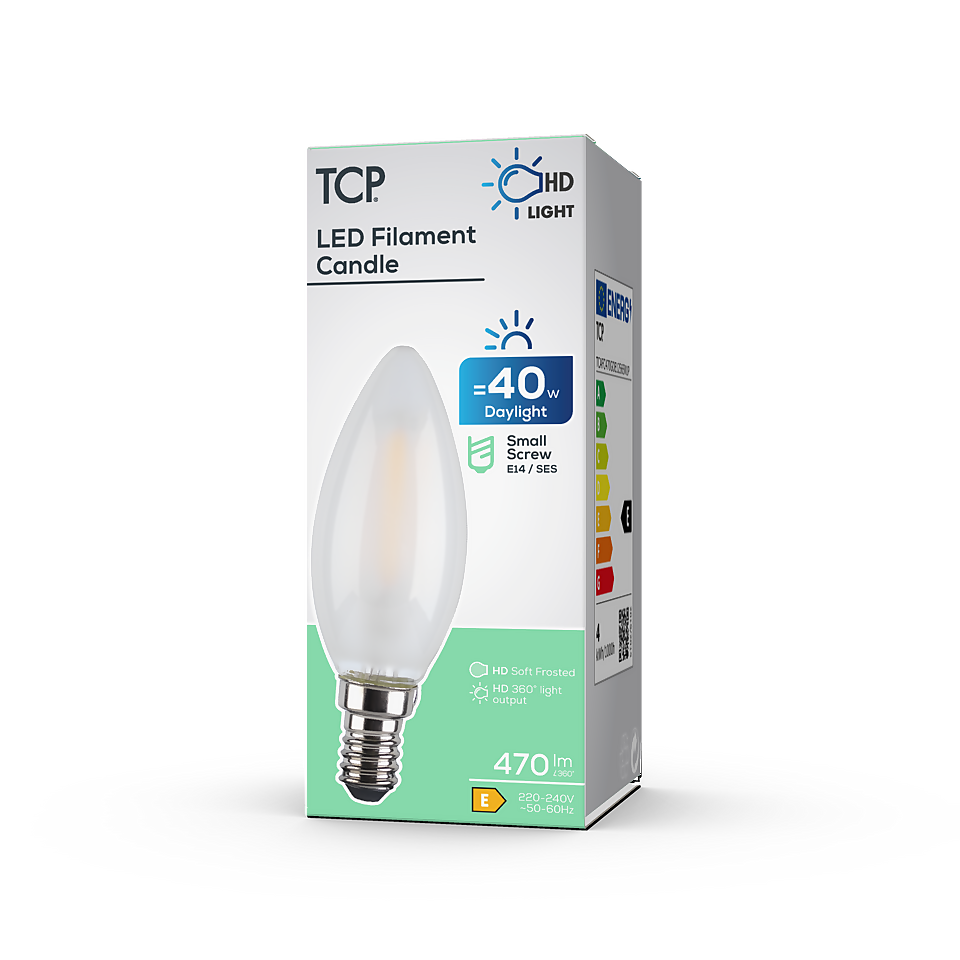TCP LED Filament Candle 4W E14 Coated Light Bulb