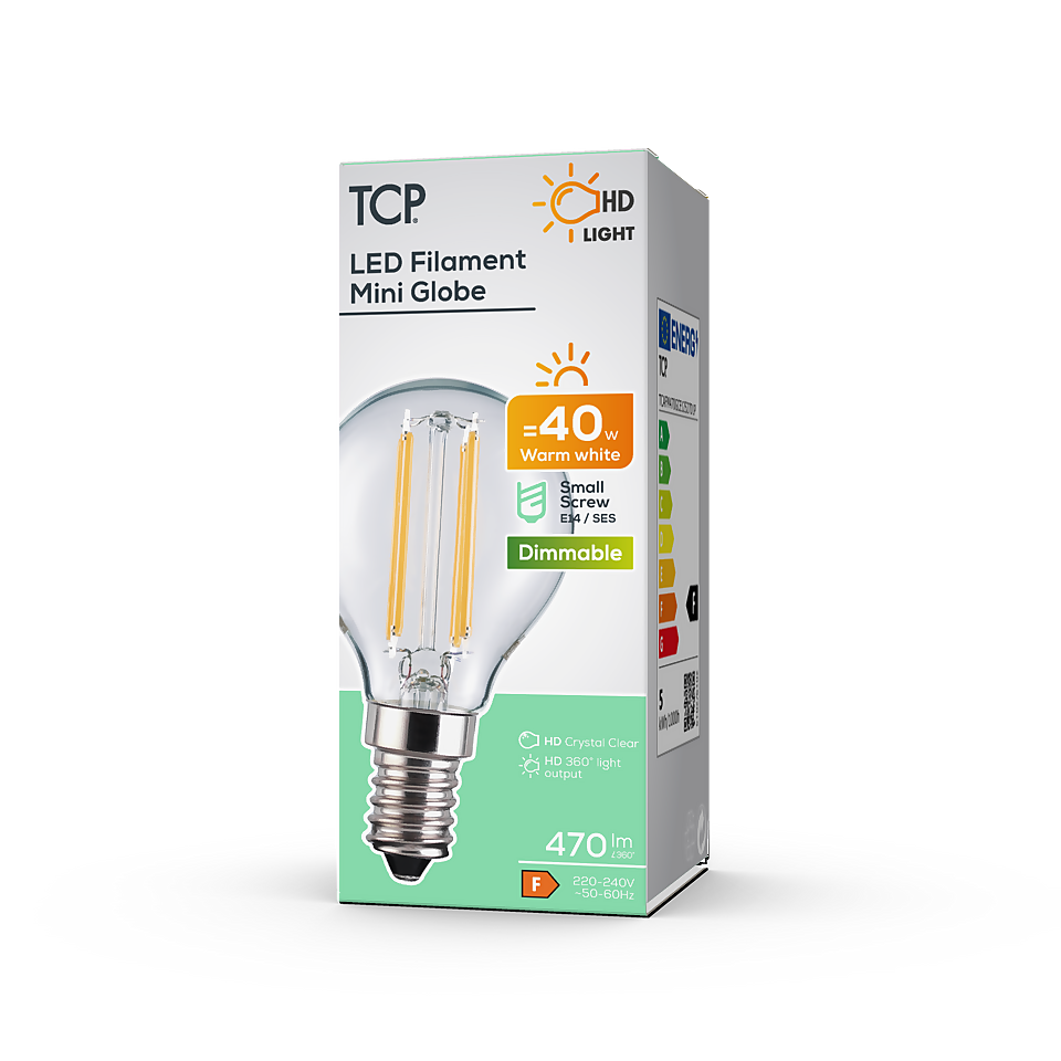 TCP Filament Globe Clear 40W SES Warm Dimmable Light Bulb