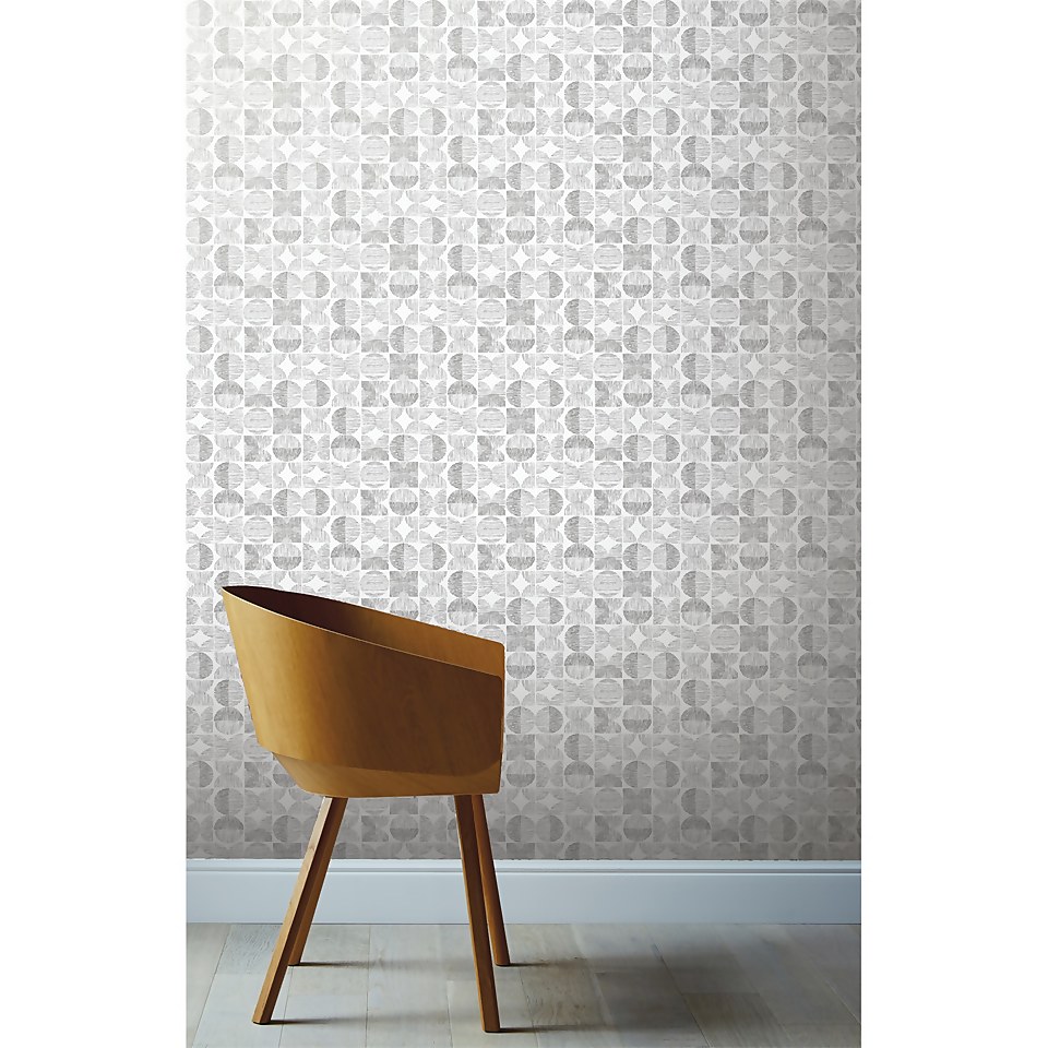 Arthouse Retro Circle Geometric Smooth Grey Wallpaper