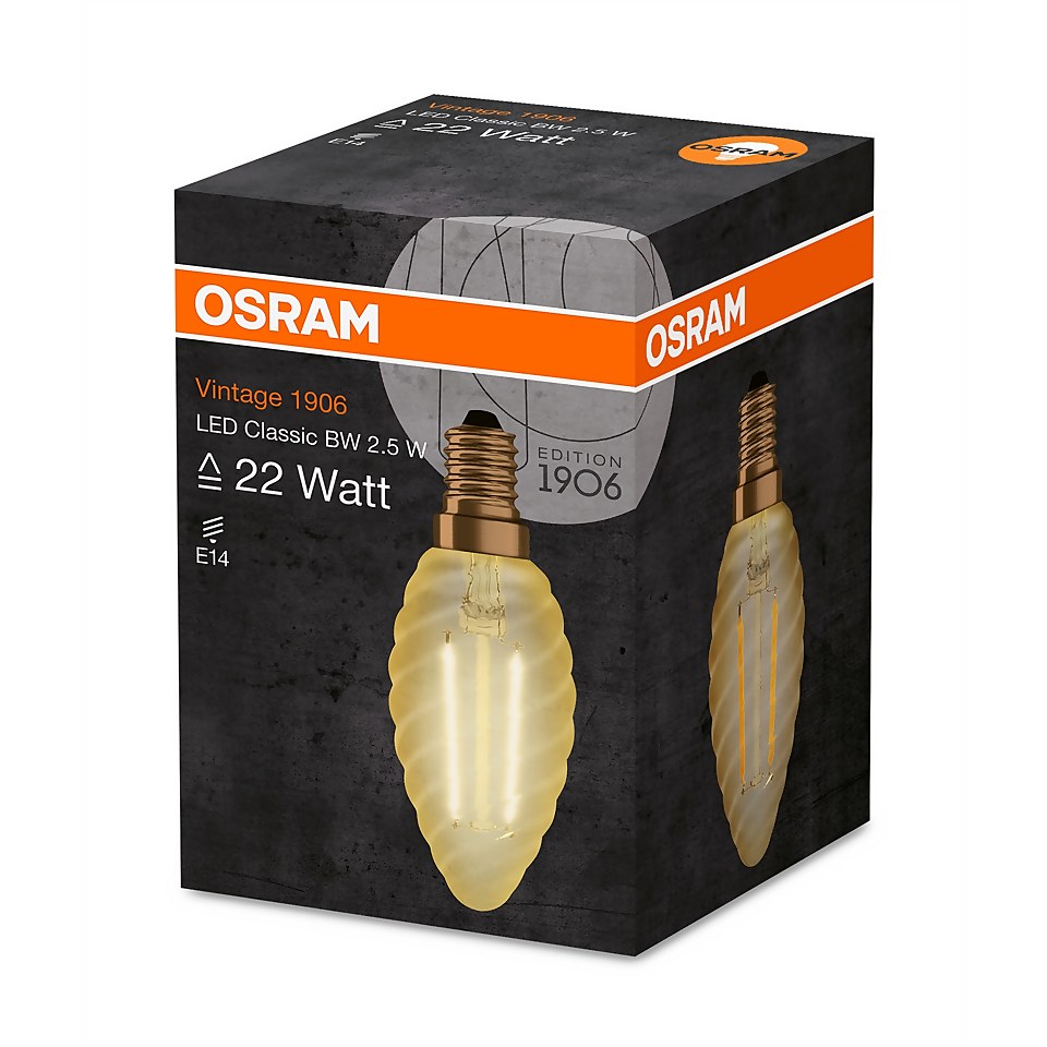 Osram 1906 LED TCandle Vintage Gold 22W SES Light Bulb