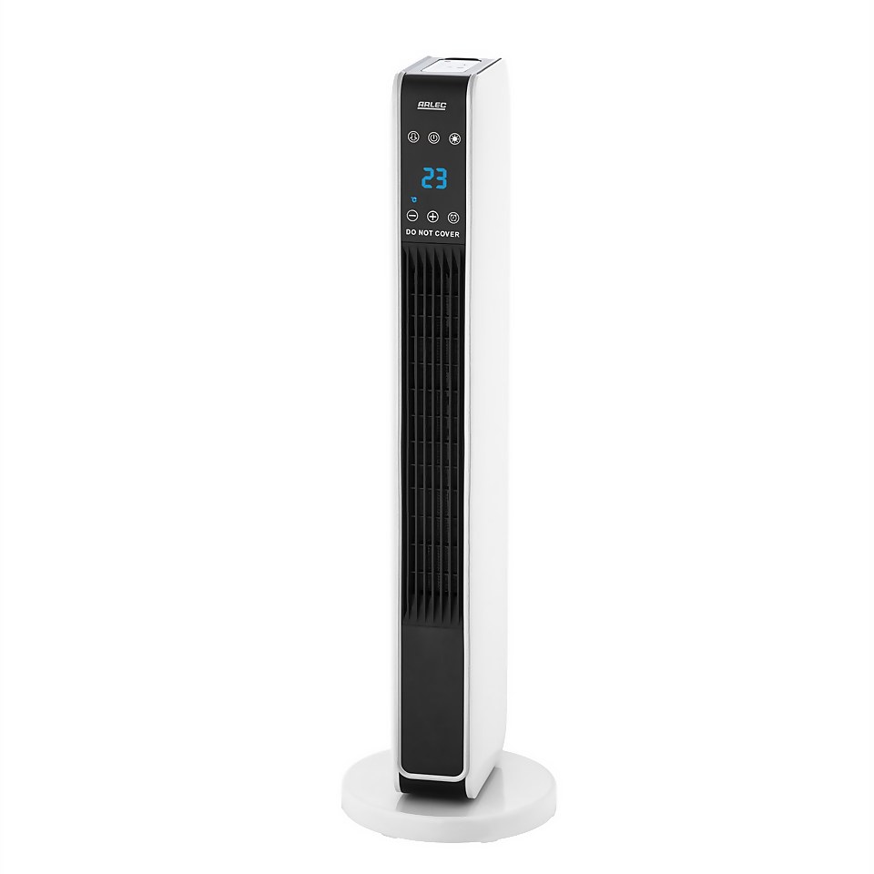 2200w Ceramic 73cm Osc Tower Heater with Adjustable Thermostat White with Black