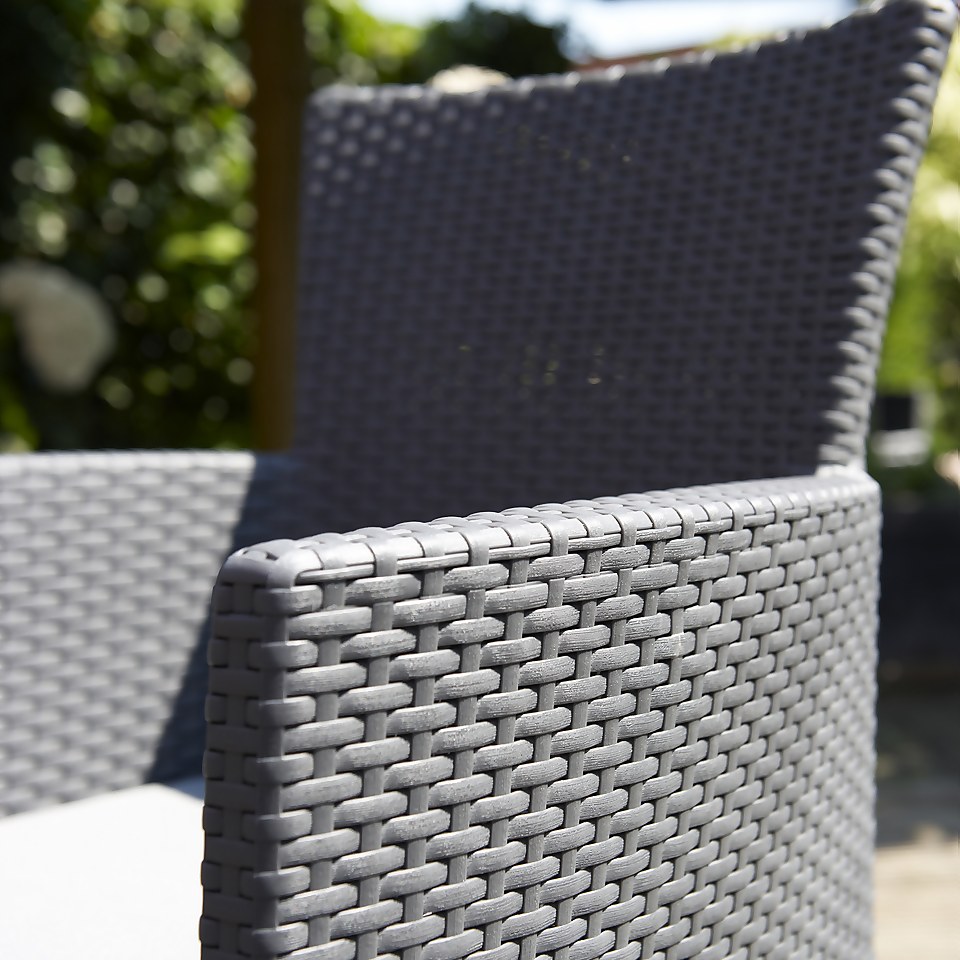 Keter Iowa Rattan Balcony Outdoor Garden Furniture Set - Graphite with Grey Cushions