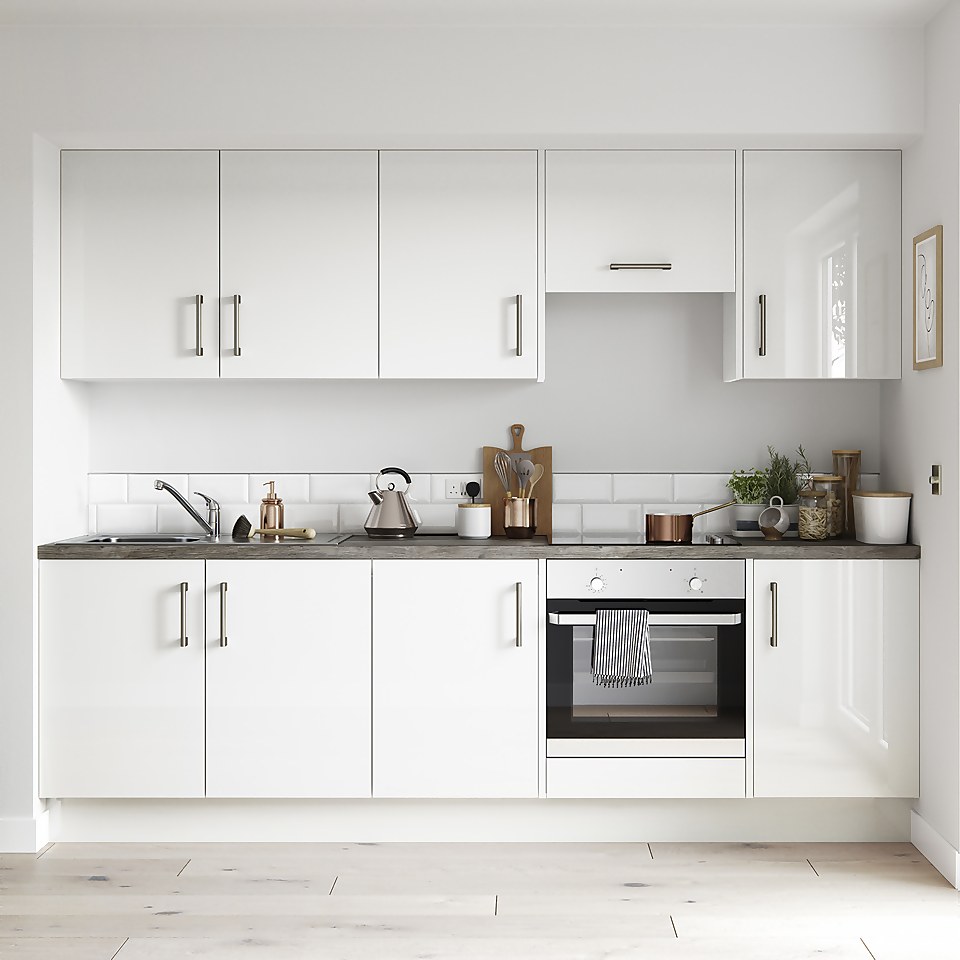 Modern Slab Kitchen Cabinet Door (Pair) (W)275mm - Gloss White
