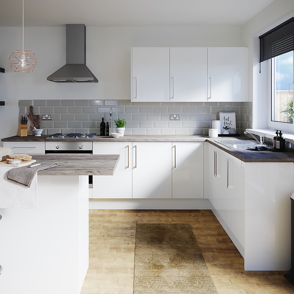 Modern Slab Kitchen 3 Drawer fronts (W)597mm - Gloss White