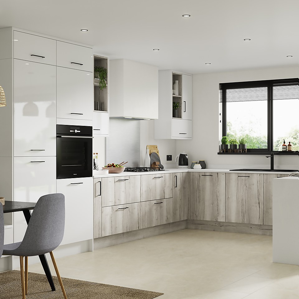 Modern Slab Kitchen Bridging Door (W)597mm - Gloss White