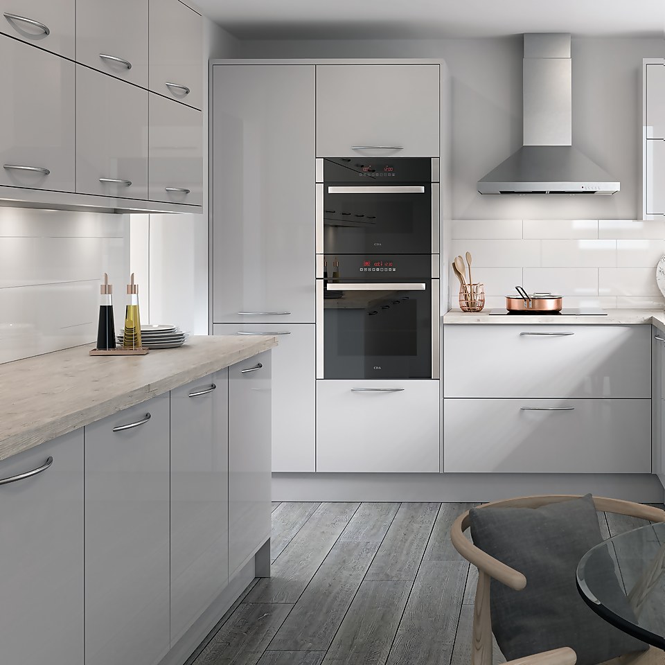 Modern Slab Kitchen Cabinet Door (Pair) (W)275mm - Gloss Grey