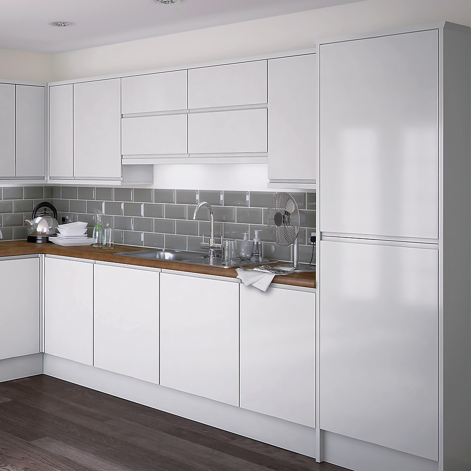 Handleless Kitchen Cabinet Door (W)297mm - Gloss White