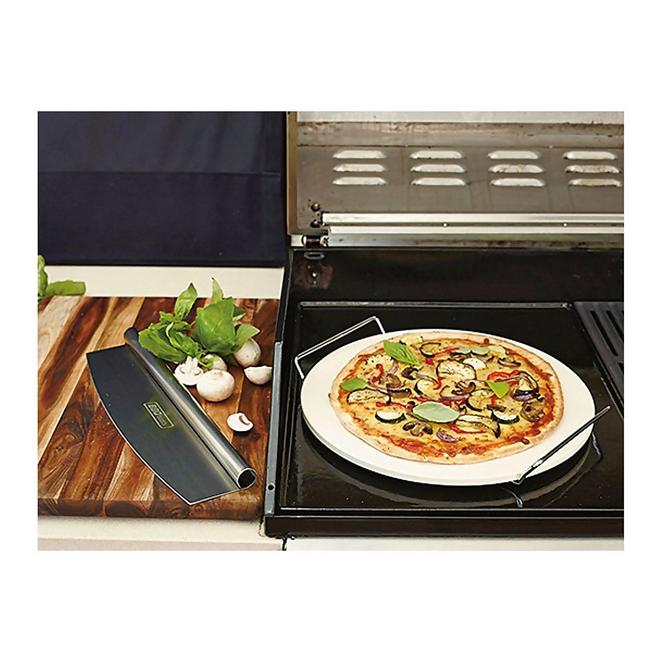 BBQ Pizza Stone with Stand and Cutter