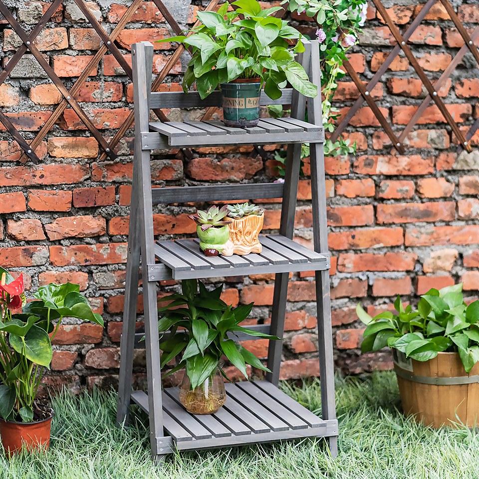3 Tier Wooden Plant Stand - Grey