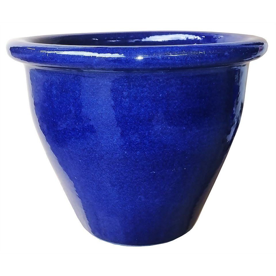 Malay Glazed Blue Plant Pot - 19cm