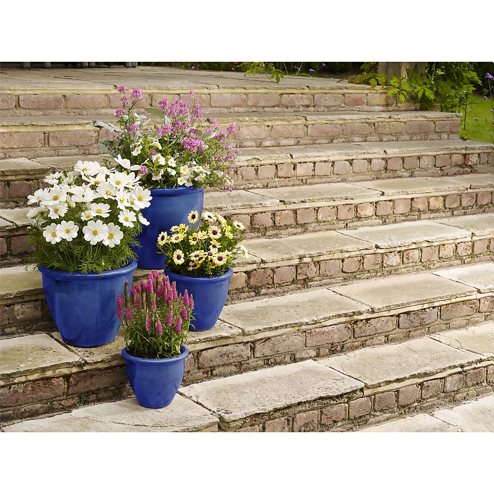 Malay Glazed Blue Plant Pot 30cm Homebase