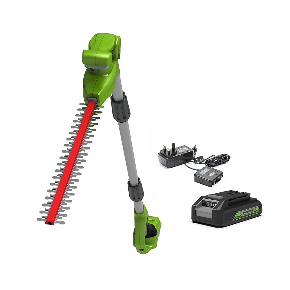 Greenworks 24V Long Reach Hedgetrimmer With Battery